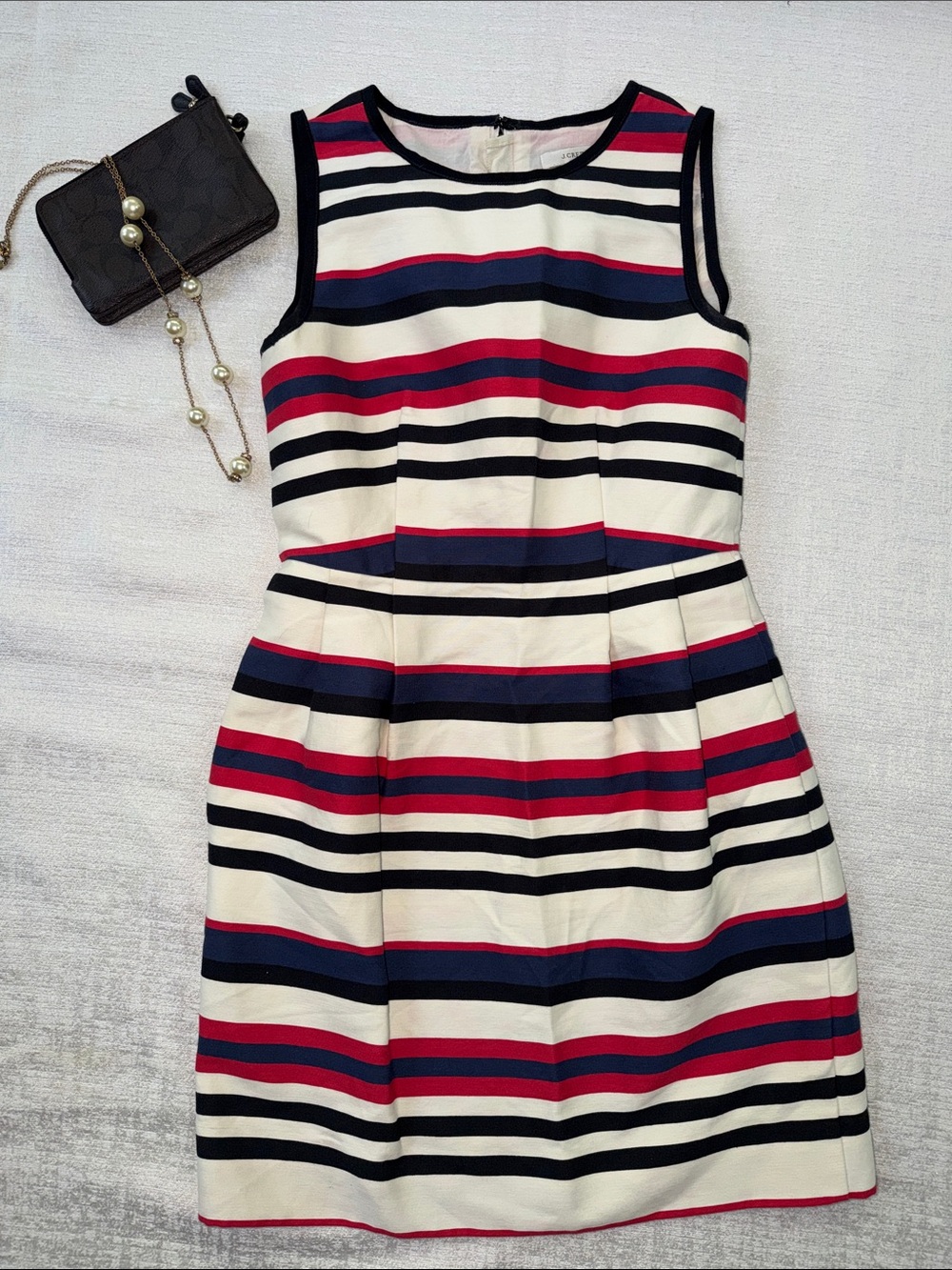 JCrew Sleeveless Striped Fitted Dress in Cream with Navy & Red
